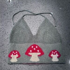 Mushroom Knit Top - Gray/green and Red